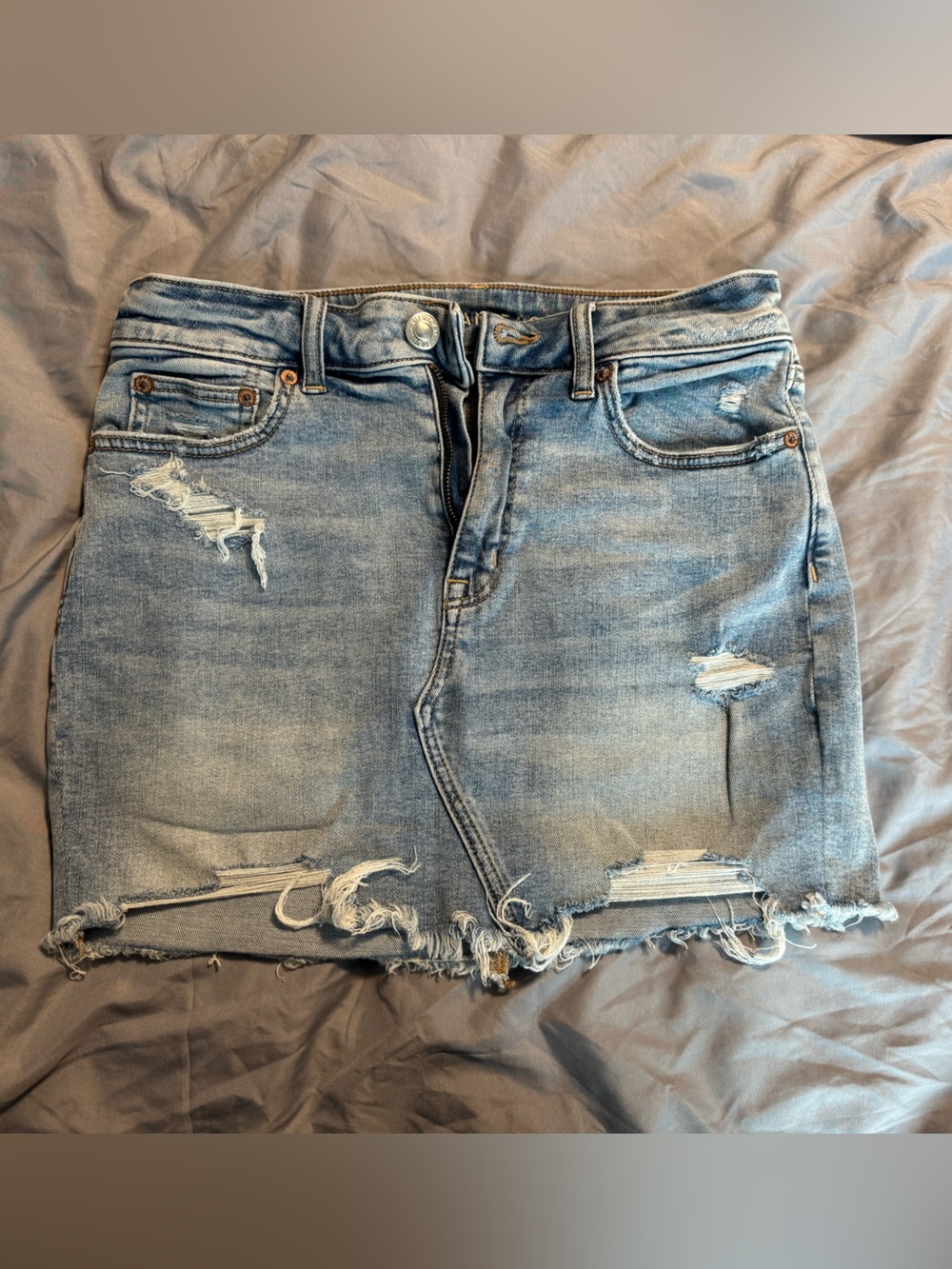 American Eagle Outfitters Light Blue Distressed Denim Skirt